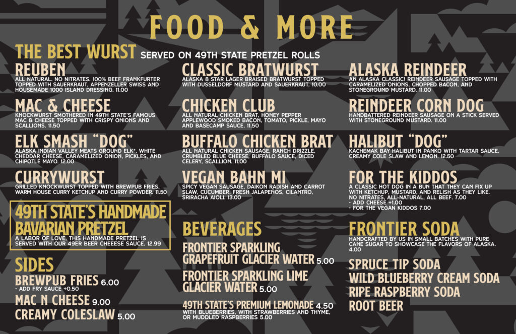 food menu at 49th State Brewing's outdoor beer garden in downtown Anchorage