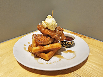 chicken and waffles breakfast 49th State Brewing Anchorage airport